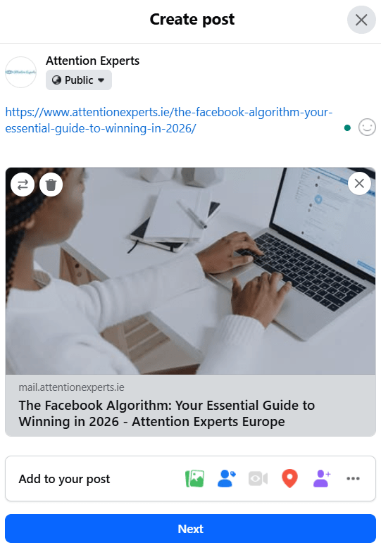 screenshot of a the preview of a facebook post with link in the caption